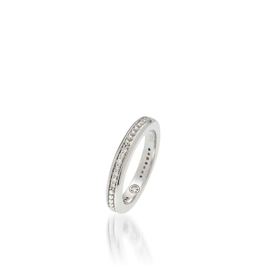 Women's Sterling Silver Apollo Bead Stack Ring with Pave Diamonds