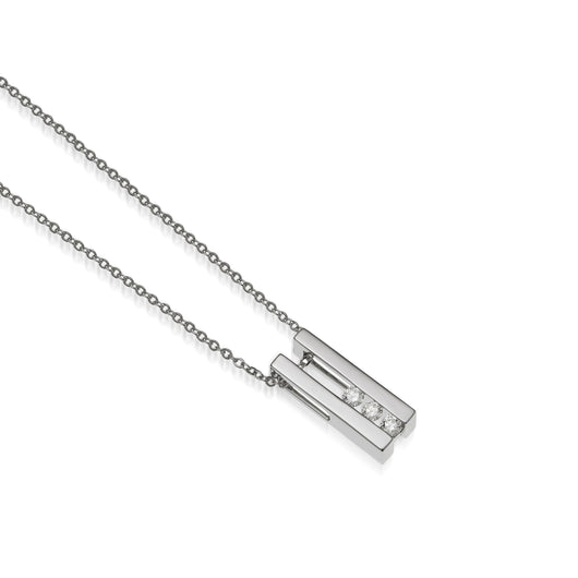 Women's 14 karat White Gold Lines Petite Three-Diamond Pendant Necklace