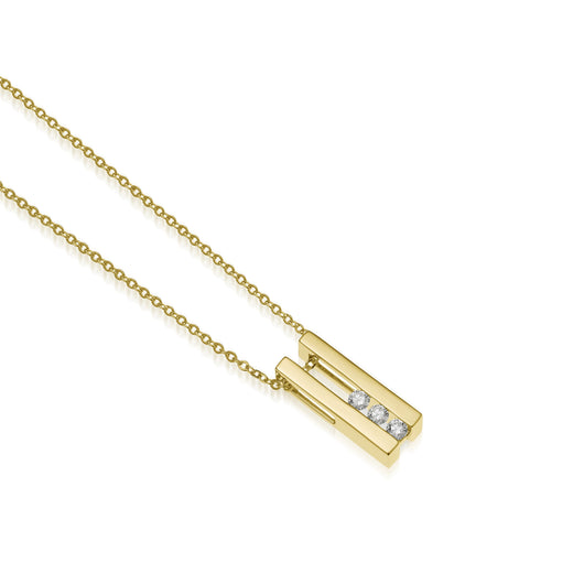 Women's 14 karat Yellow Gold Lines Small Three-Diamond Pendant Necklace