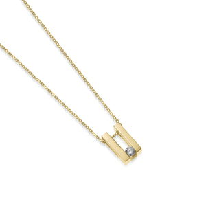 Women's 14 karat Yellow Gold Lines Small Solitaire Diamond Pendant Necklace