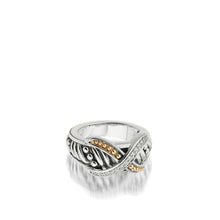 Load image into Gallery viewer, Women&#39;s Sterling Silver and 14 karat Yellow Gold Apollo Curve Ring with Pave Diamonds
