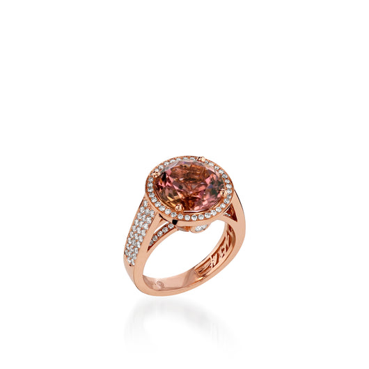 Signature Round Autumn Tourmaline and Pave Diamond Ring