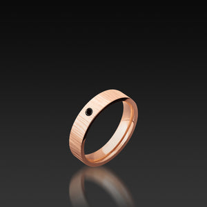 Rose Gold Flat Band with Black Diamond Accent