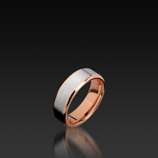 Rose Gold wide Beveled Band with White Gold Inlay