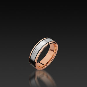 Rose Gold wide flat Band with White Gold Inlay