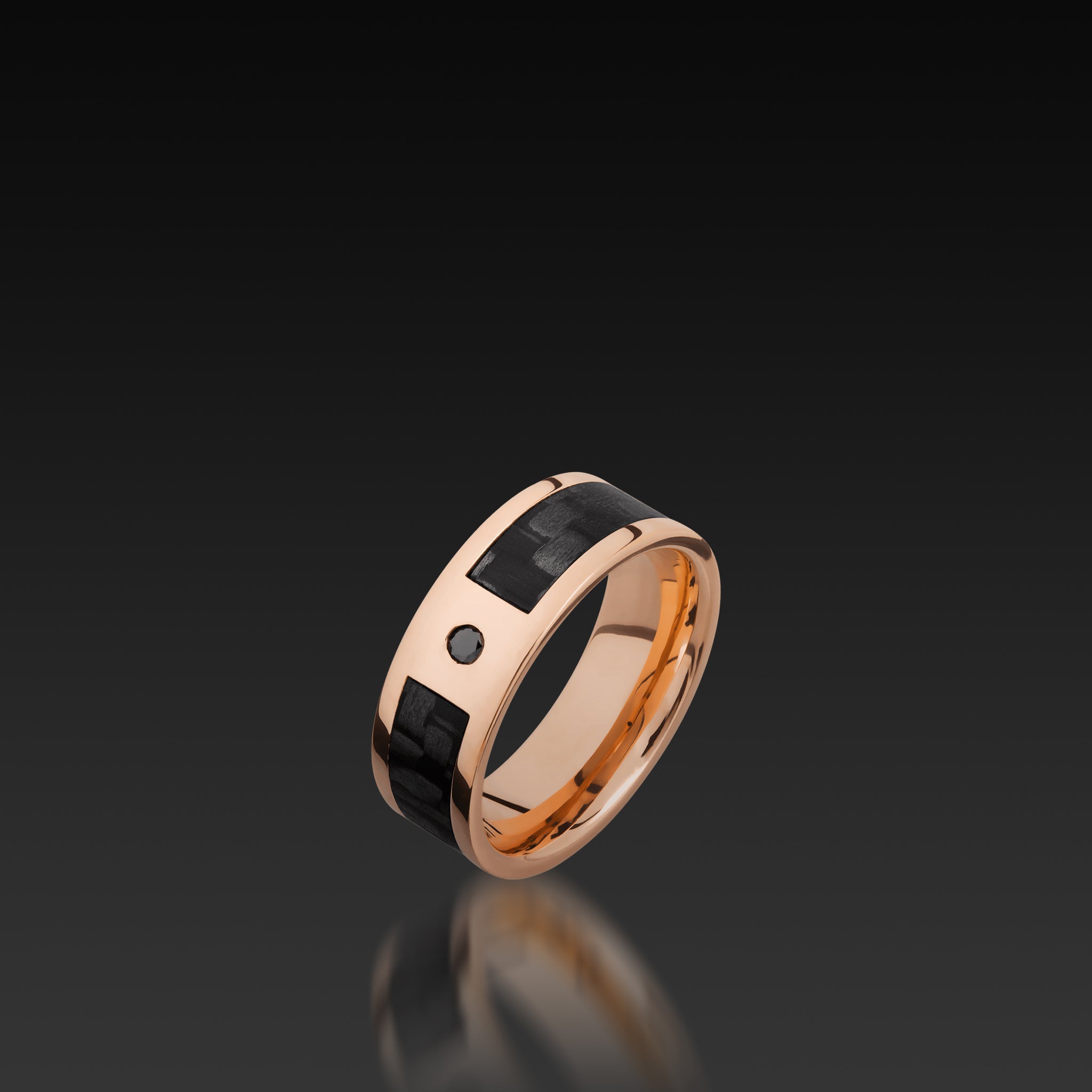 Rose Gold Flat Black Diamond Band with Carbon Fiber – John Atencio