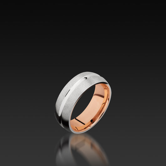 White Gold Domed Band with Rose Gold Sleeve