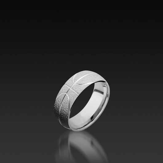 White Gold Domed Band with Basketball Pattern