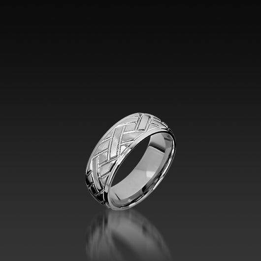 White Gold Domed Band with Lattice Pattern