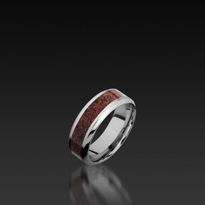 White Gold Beveled Band with Dinosaur Bone