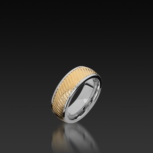 White Gold Domed Band with Yellow Gold Inlay
