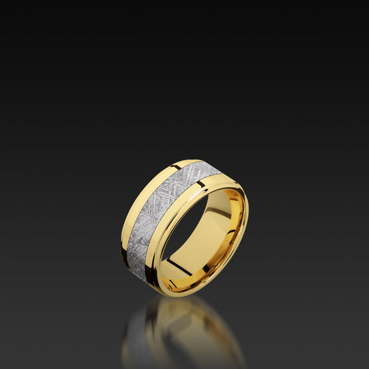 Yellow Gold Wide Flat Band with Meteorite