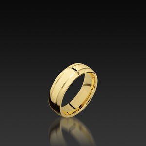Yellow Gold Domed Band with Accent Grooves