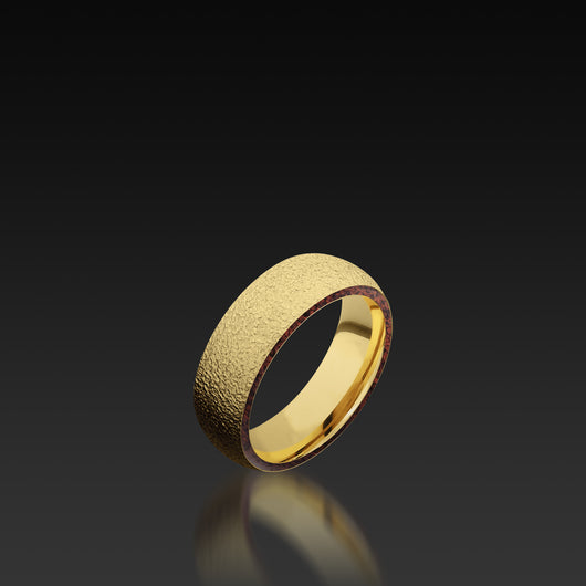 Yellow Gold Domed Band with Dinosaur Bone