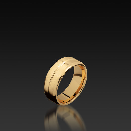 Yellow Gold Beveled Band with Groove Center