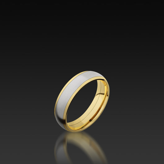 Yellow Gold Wide Domed Band with Cobalt Chrome Inlay