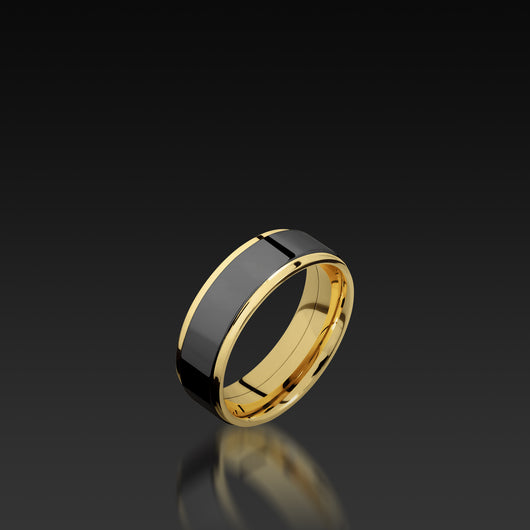 Yellow Gold Band with Zirconium Inlay