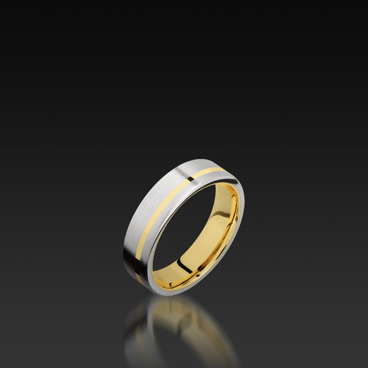 White Gold Wide Flat Band with Yellow Gold Inlay