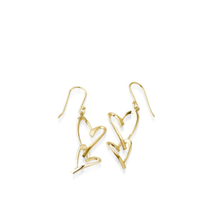 Women's 14 karat Yellow Gold Devotion Heart Dangle Earrings