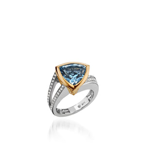 Signature Trillion Aquamarine and Diamond Ring