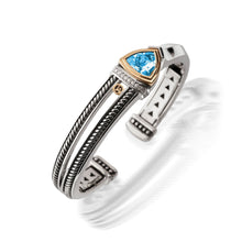 Load image into Gallery viewer, Women&#39;s Sterling Silver and 14 karat Yellow Gold Arrivo Blue Topaz Cuff
