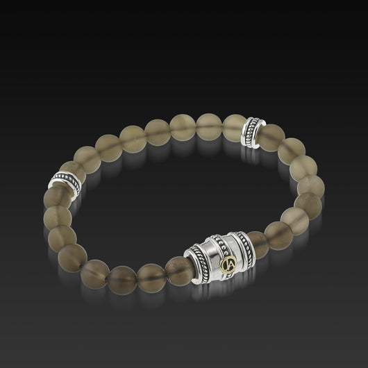 Mens Apollo Smokey Quartz Beaded Bracelet with a 14 Karat gold and Sterling Silver Magnetic Clasp