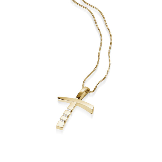 Women's 14 karat Yellow Gold Devotion Diamond Cross Pendant Necklace