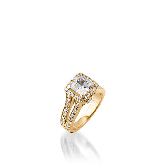Chiffon Princess Cut Yellow Gold Engagement Ring