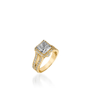 Chiffon Princess Cut Yellow Gold Engagement Ring