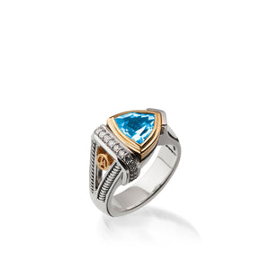 Women's Sterling Silver and 14 karat Yellow Gold Arrivo Blue Topaz Ring