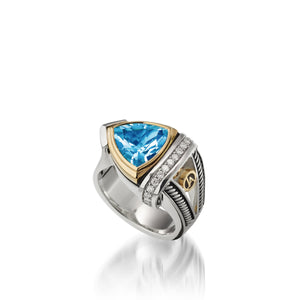 Women's Sterling Silver and 14 karat Yellow Gold Arrivo Blue Topaz Ring