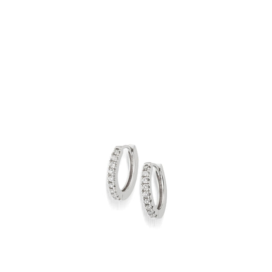 Women's 14 karat White Gold Essence Single Hoop Earrings with Pave Diamonds