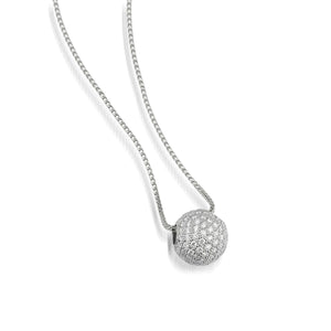 Women's 14 karat White Gold Essence Pave Diamond Ball Pendant Necklace