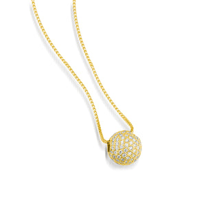 Women's 14 karat Yellow Gold Essence Pave Diamond Ball Pendant Necklace