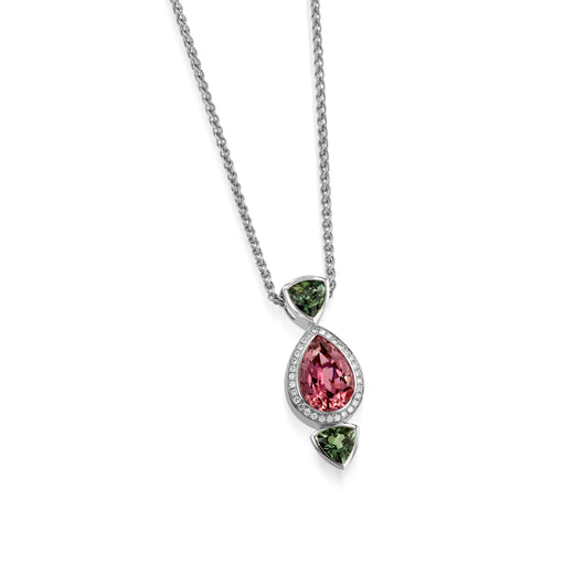 Signature Pink Tourmaline, Green Tourmaline, and Diamond Pendant Necklace