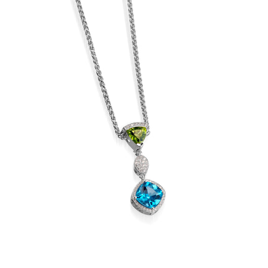 Signature Blue Topaz, Peridot, and Diamond Pendant Necklace