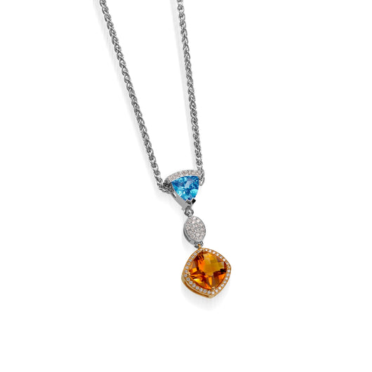 Signature Citrine, Blue Topaz, and Diamond Pendant Necklace