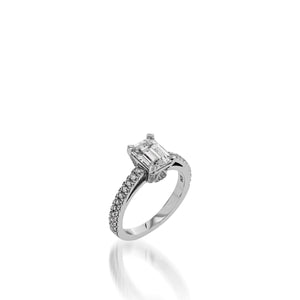 Starburst Emerald Cut White Gold Engagement Ring
