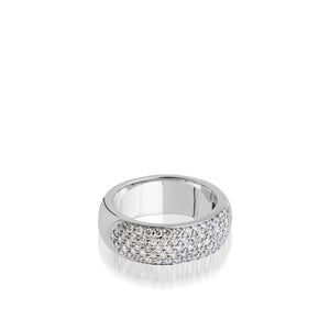 Women's 14 karat White Gold Essence Wide Band Ring with Pave Diamonds