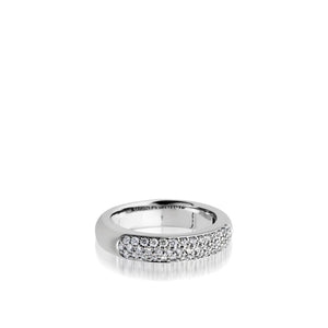 Women's 14 karat White gold Essence Band Ring with Pave Diamonds