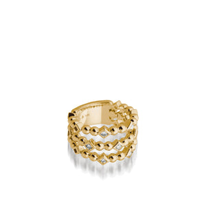 Women's 14 karat Yellow Gold Confetti Three-Row Ring with Diamonds