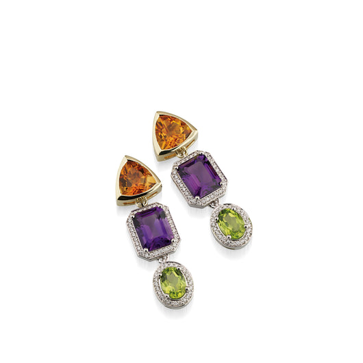 Galaxy Tricolor Dangle Earrings with Pave