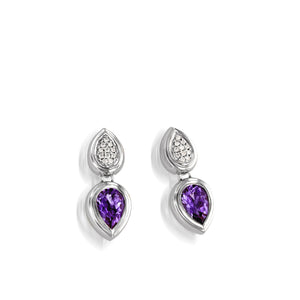 Women's 14 karat White Gold Gemini Diamond and Amethyst Dangle Earrings