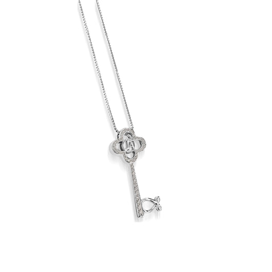 Women's 14 karat White Gold Essence Key Pendant Necklace with Pave Diamonds