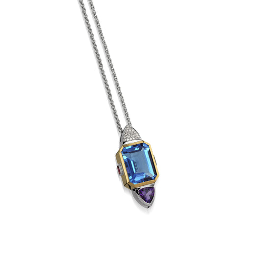 Women's 18 karat yellow and white Signature Blue Topaz Pendant