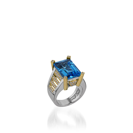 Signature Blue Topaz Ring with Diamond Pave