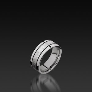 White Gold Flat Band with Meteorite
