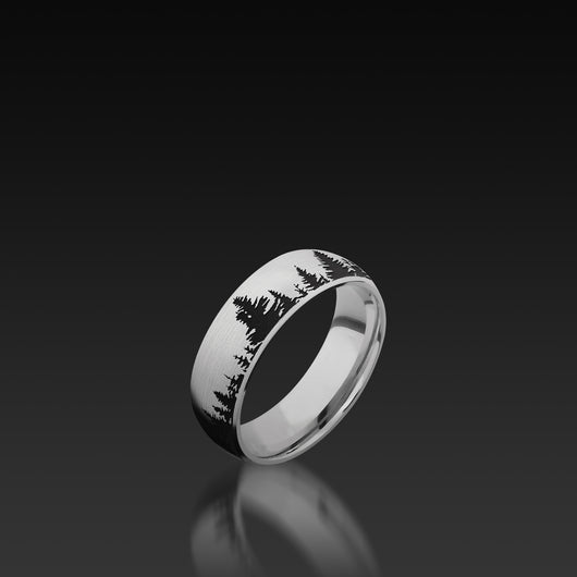 White Gold Domed Band with Tree Pattern