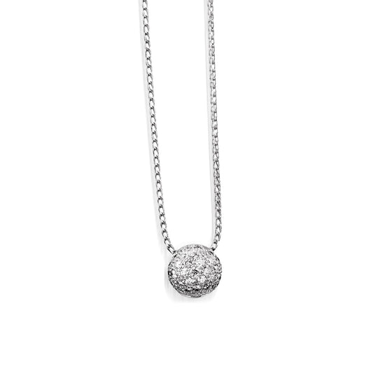 Women's 14 karat White Gold Essence Small Pave Diamond Ball Pendant Necklace