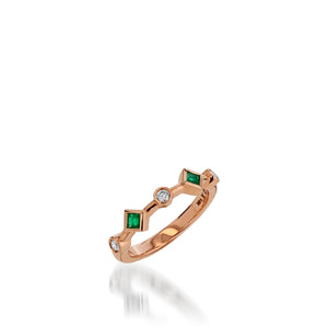 Paloma Rose Gold, Emerald Gemstone and Diamond Ring